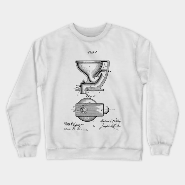 Toilet Water Closet Vintage Patent Hand Drawing Crewneck Sweatshirt by TheYoungDesigns